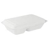 Containers, 2-Compartment, Pulp Safe 34 Ounce, Sugarcane & Bagasse, White, 9.5 x 6.25 x 2.5 Inch, Clamshell, 1 Each,100 - 1 COUNT