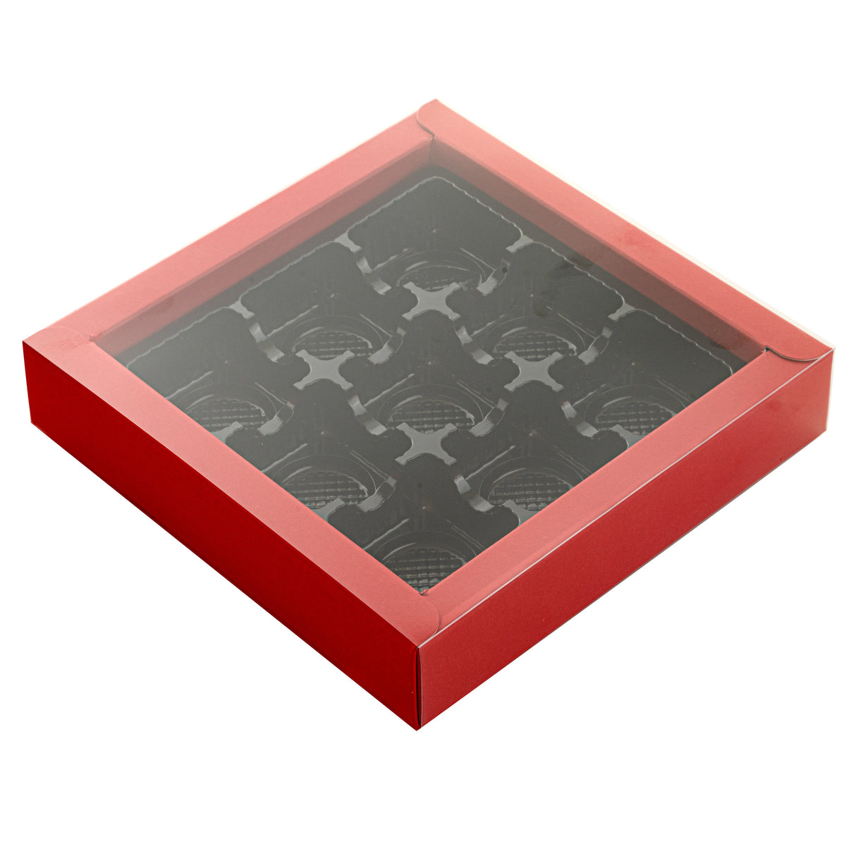 Boxes, 9-Compartment Candy & Chocolate, Sweet Vision, Paper, Red, 7.25 x 7.25 x 1.5 Inch, Rectangular,100 - 1 EACH