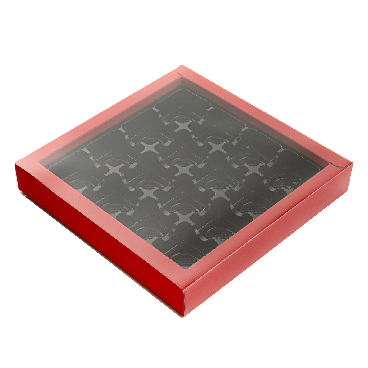 Boxes, 16-Compartment Candy & Chocolate, Sweet Vision, Paper, Red, 9 x 9 x 1.5 Inch, Rectangular,100 - 1 EACH