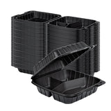 Containers, 3-Compartment, Thermo Tek 28 Ounce, Mineral-Filled Plastic, Black, 8 x 8 x 3 inch, Clamshell,100 - 1 EACH