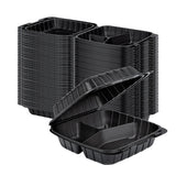 Containers, 3-Compartment, Thermo Tek 28 Ounce, Mineral-Filled Plastic, Black, 8 x 8 x 3 inch, Clamshell, 1 Each,100 - 1 COUNT