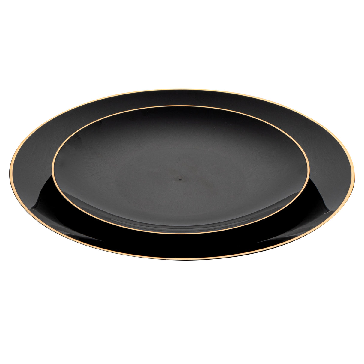 Plate Sets, 7 & 10 Inch, Plastic, Black with Gold Rim, Round,40 - 1 EACH