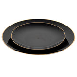 Plate Sets, 7 & 10 Inch, Plastic, Black with Gold Rim, Round,40 - 1 EACH