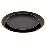 Plate Sets, 7 & 10 Inch, Plastic, Black with Gold Rim, Round, 1 Each,40 - 1 COUNT