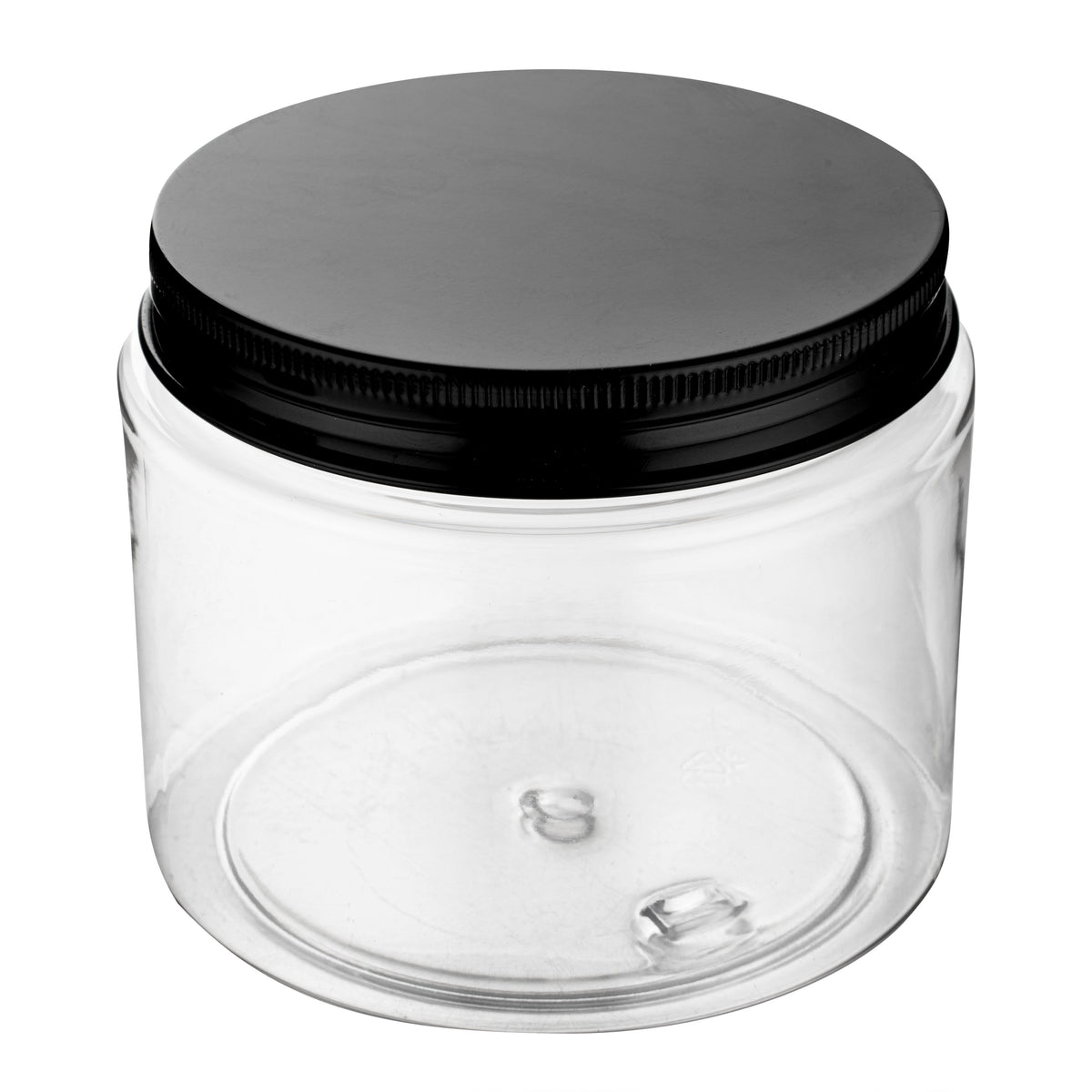 Jars, Candy & Snack, RW Base 16 Ounce, Clear, Plastic, with Black Aluminum Lid, Round, 3.75 x 3.75 x 3 Inch, 1 Each,100 - 1 COUNT