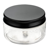 Jars, Candy & Snack, RW Base 4 Ounce, Clear, Plastic, with Black Aluminum Lid, Round, 2.75 x 2.75 x 1.5 Inch, 1 Each,100 - 1 COUNT