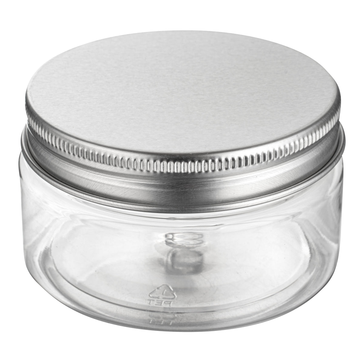 Jars, Candy & Snack, RW Base 4 Ounce, Clear, Plastic, with Silver Aluminum Lid, Round, 2.75 x 2.75 x 1.5 Inch,100 - 1 EACH