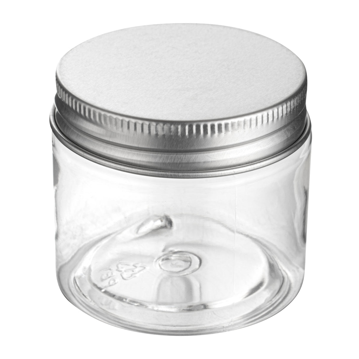 Jars, Candy & Snack, RW Base 2 Ounce, Clear, Plastic, with Silver Aluminum Lid, Round, 2 x 2 x 1.25 Inch,100 - 1 EACH
