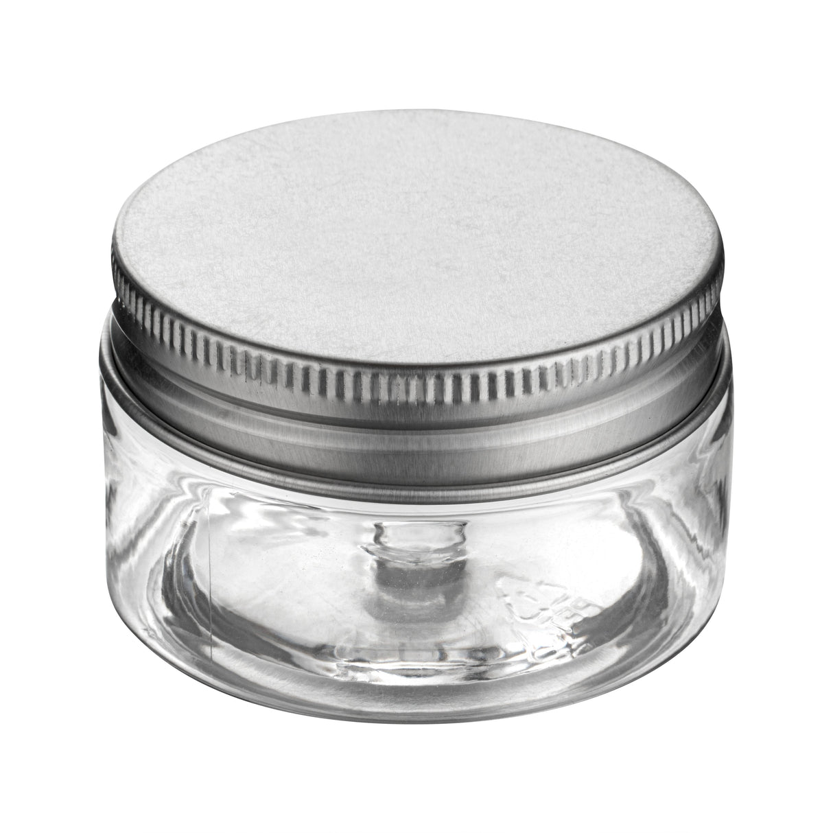 Jars, Candy & Snack, RW Base 1 Ounce, Clear, Plastic, with Silver Aluminum Lid, Round, 2 x 2 x 1.25 Inch,100 - 1 EACH
