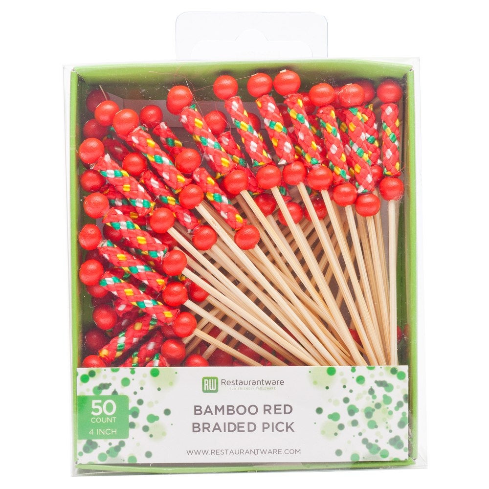 Picks, 4 Inch, Red Braided, 4 Linear Inch,1 - 50 COUNT