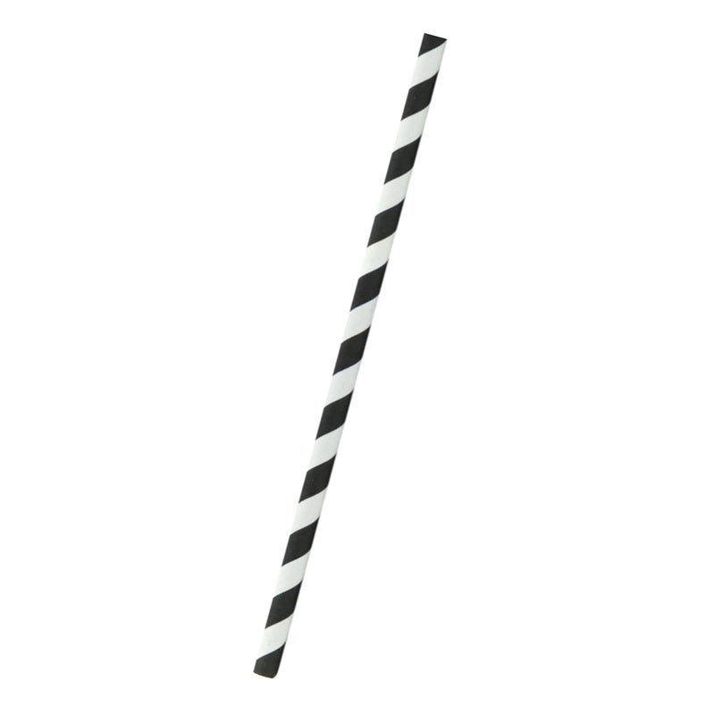 Straws, Giant, 7.75 Inch, Paper, Black Striped, Unwrapped, Coated with Bees Wax, 7.75 Linear Inch,6 - 500 COUNT