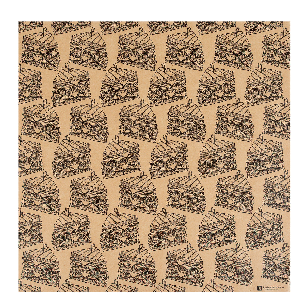 Food Wrap & Basket Liners, RW Base 12 x 12 Inch, Greaseproof Paper, Kraft, Triple Decker Print,200 - 1 EACH