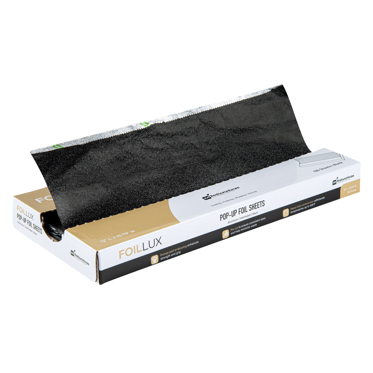 Sheets, Food Service, Foil Lux 10.75 x 9 Inch, Aluminum Foil, Black, Embossed, Pop-Up, Interfolded,100 - 1 EACH