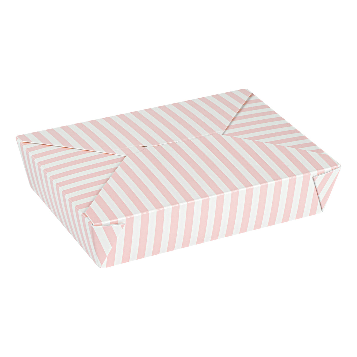 Containers, Take-Out, Bio Tek 49 Ounce, Paper, Pink & White Stripe, 8.50 x 6.25 x 2 Inch, Rectangular, #2,4 - 50 COUNT