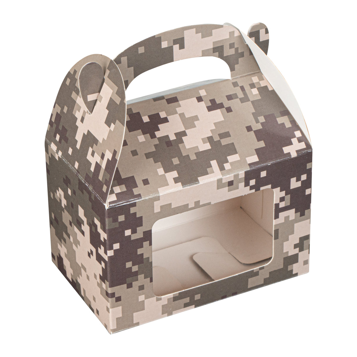 Boxes, Gable & Lunch, Bio Tek 4 x 2.50 x 2.50 Inch, Paper, Camouflage, with Window,4 - 25 COUNT