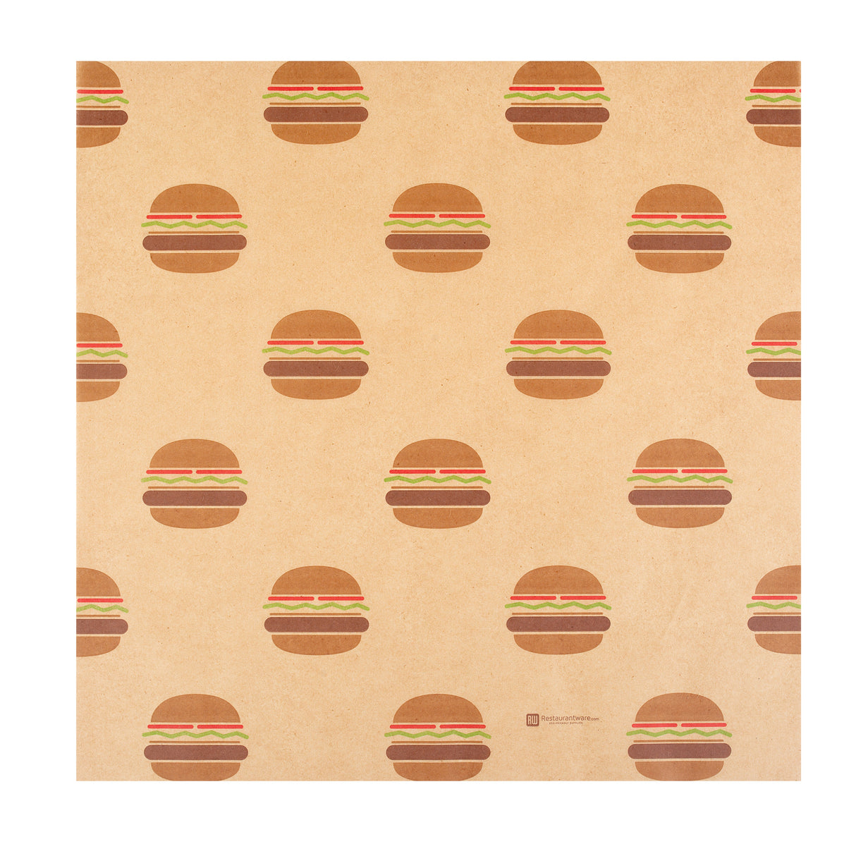 Food Wrap & Basket Liners, RW Base 12 x 12 Inch, Greaseproof Paper, Kraft, Mini Burger Print,10 - 200 COUNT