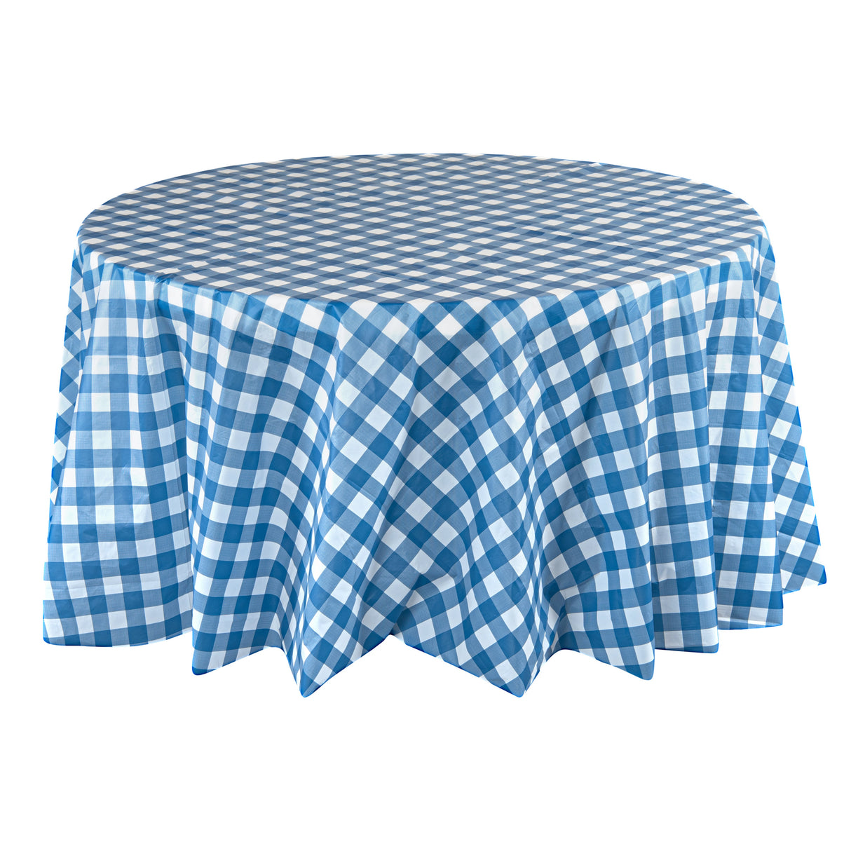 Covers, Table, Table Tek 84 Inch, Plastic, Blue Gingham, Round,10 - 2 COUNT