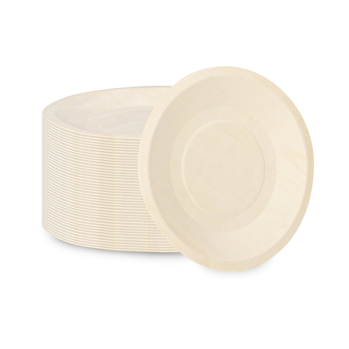 Plates, Taipei 6 x 6 Inch, Poplar Wood, Natural, Round,4 - 50 COUNT