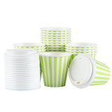 Cups, Hot, Restpresso 8 Ounce, Paper, Green & White Stripe, Single Wall, 3.50 x 3.50 x 4 Inch, with White Lid,20 - 1 EACH