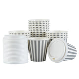 Cups, Hot, Restpresso 8 Ounce, Paper, Gray & White Stripe, Single Wall, 3.50 x 3.50 x 4 Inch, with White Lid,20 - 1 EACH