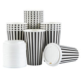 Cups, Hot, Restpresso 16 Ounce, Paper, Black & White Stripe, Single Wall, 3.50 x 3.50 x 5.75 Inch, with White Lid,20 - 1 EACH