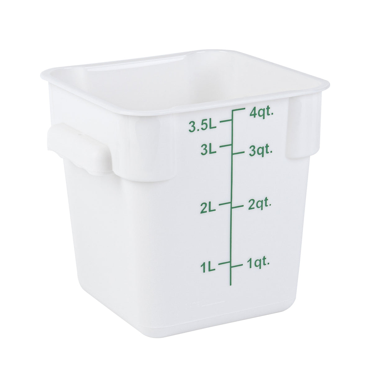 Containers, Food Storage, Met Lux 4 Quart, Square, White, 7 x 7 x 7.50 Inch, with Green Volume Markers,10 - 1 EACH