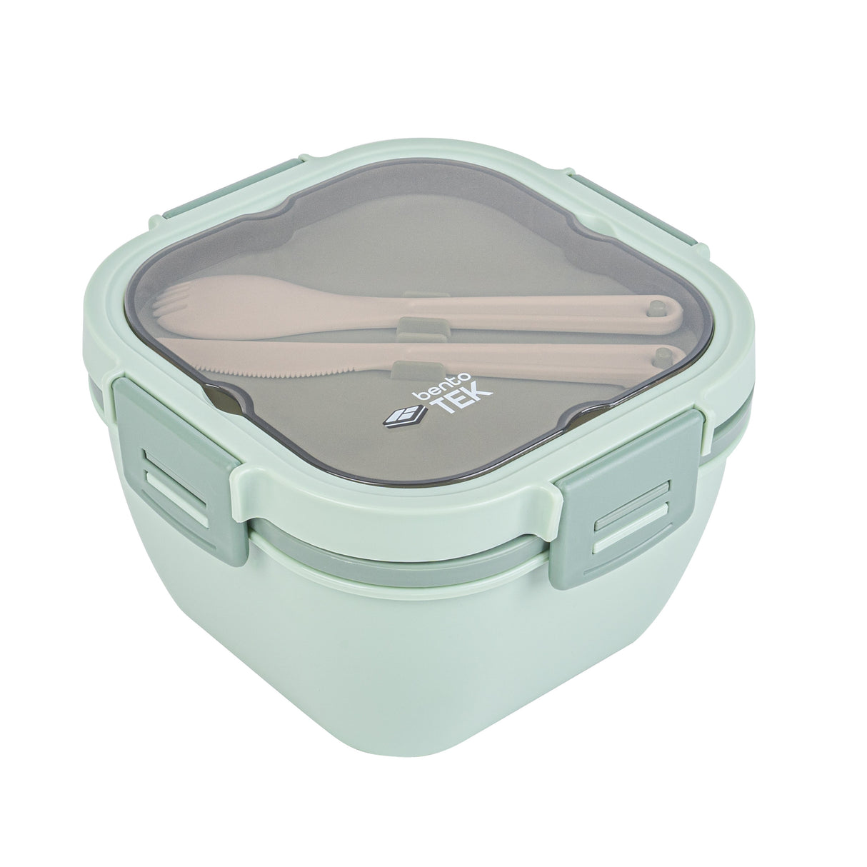 Boxes, Lunch, Bento Tek 58 Ounce, Microwave-Safe, Green, 7.25 x 7.25 x 4.25 Inch, with Fork & Knife,10 - 1 EACH