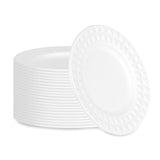 Plates, Pulp Safe 7 x 7 x 0.50 Inch, Sugarcane & Bagasse, White, with Diamond Rim,4 - 25 COUNT