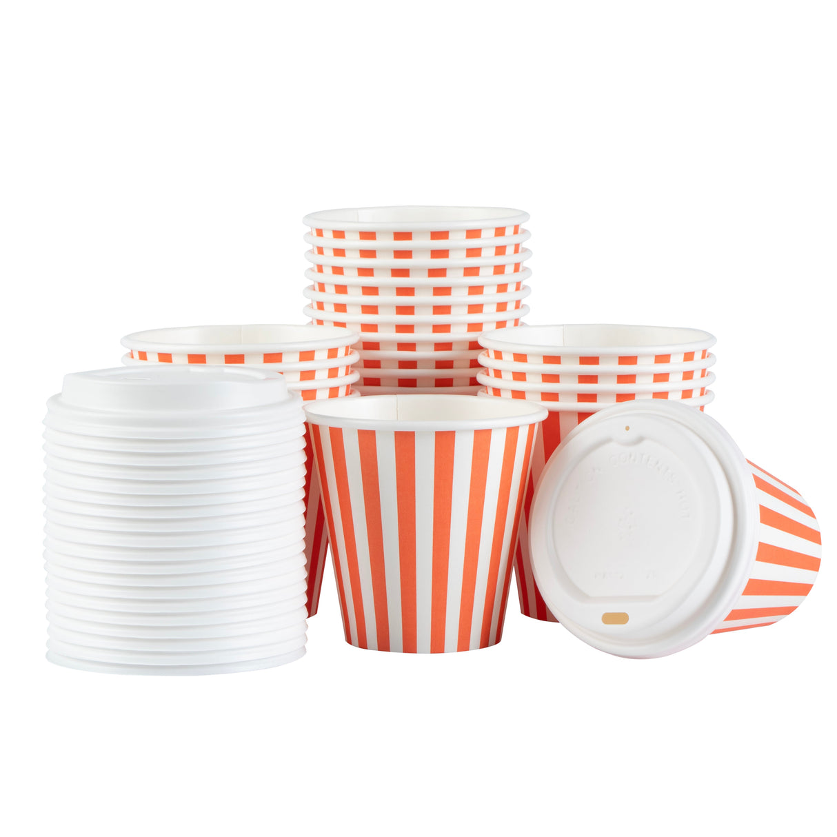 Cups, Hot, Restpresso 8 Ounce, Paper, Orange & White, Single Wall, 3.50 x 3.50 x 4 Inch, with White Lid,20 - 20 COUNT