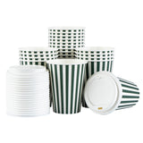 Cups, Hot, Restpresso 12 Ounce, Paper, Forest Green & White Stripe, Single Wall, 3.50 x 3.50 x 4.75 Inch, with White Lid,20 - 20 COUNT