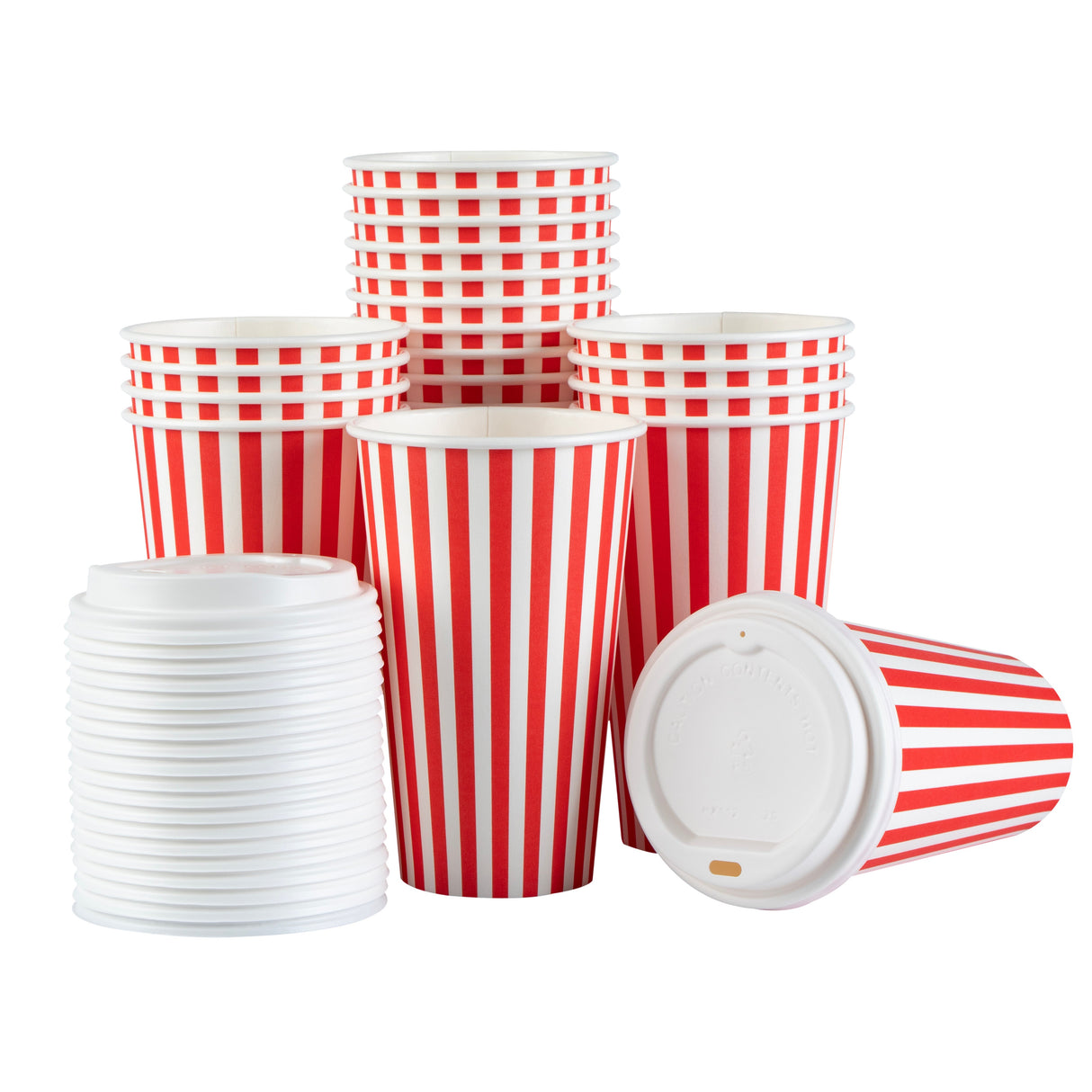 Cups, Hot, Restpresso 16 Ounce, Paper, Red & White Stripe, Single Wall, 3.50 x 3.50 x 5.75 Inch, with White Lid,20 - 20 COUNT