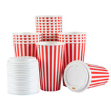 Cups, Hot, Restpresso 16 Ounce, Paper, Red & White Stripe, Single Wall, 3.50 x 3.50 x 5.75 Inch, with White Lid,20 - 20 COUNT