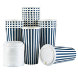 Cups, Hot, Restpresso 20 Ounce, Paper, Blue & White Stripe, Single Wall, 3.50 x 3.50 x 6.50 Inch, with White Lid,20 - 20 COUNT