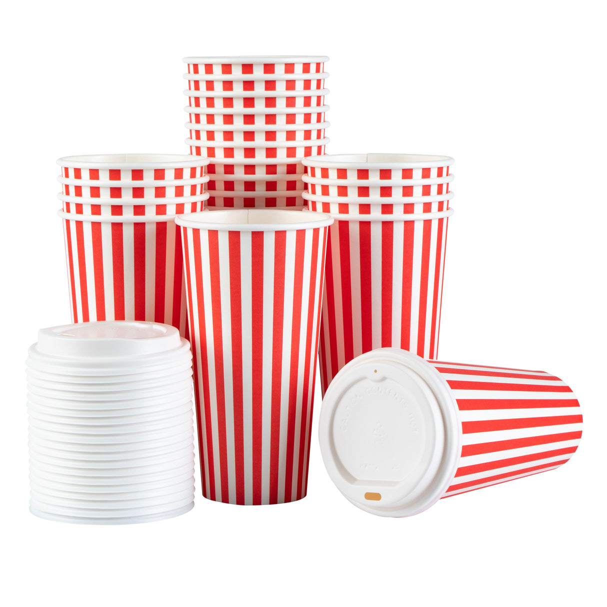 Cups, Hot, Restpresso 20 Ounce, Paper, Red & White Stripe, Single Wall, 3.50 x 3.50 x 6.50 Inch, with White Lid,20 - 20 COUNT
