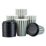 Cups, Hot, Restpresso 12 Ounce, Paper, Forest Green & White Stripe, Single Wall, 3.50 x 3.50 x 4 Inch, with Black Lid,20 - 20 COUNT
