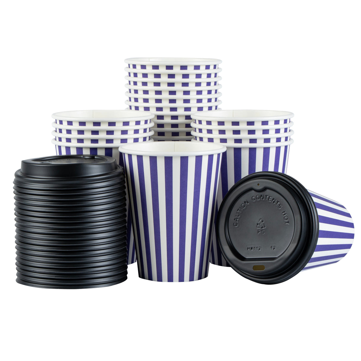 Cups, Hot, Restpresso 12 Ounce, Paper, Purple & White, Single Wall, 3.50 x 3.50 x 4 Inch, with Black Lid,20 - 20 COUNT