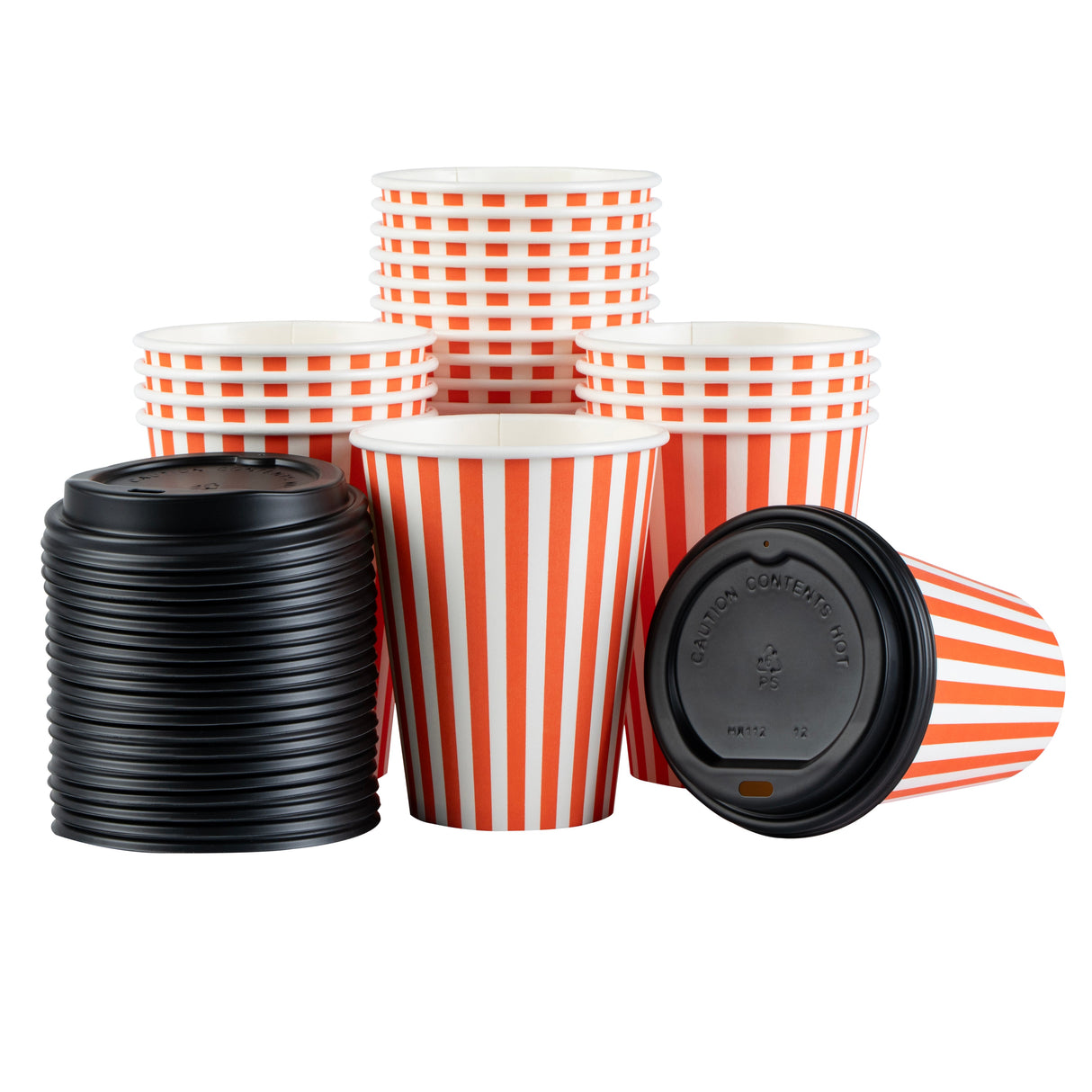 Cups, Hot, Restpresso 12 Ounce, Paper, Orange & White, Single Wall, 3.50 x 3.50 x 4 Inch, with Black Lid,20 - 20 COUNT