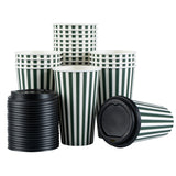 Cups, Hot, Restpresso 16 Ounce, Paper, Forest Green & White Stripe, Single Wall, 3.50 x 3.50 x 5.50 Inch, with Black Lid,20 - 20 COUNT
