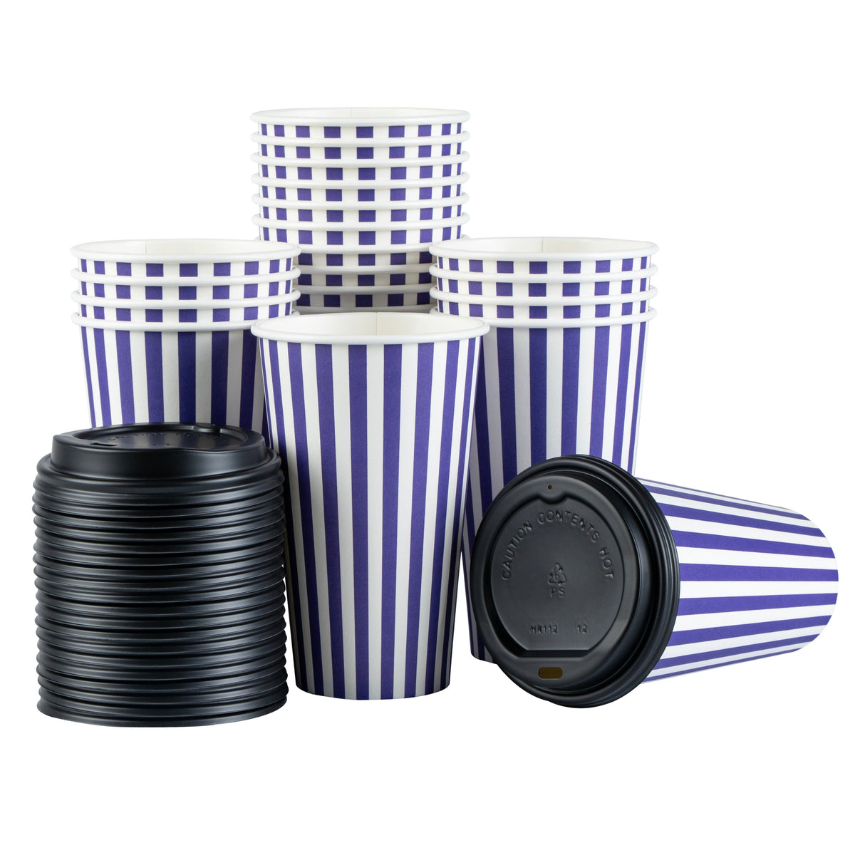 Cups, Hot, Restpresso 16 Ounce, Paper, Purple & White, Single Wall, 3.50 x 3.50 x 5.50 Inch, with Black Lid,20 - 20 COUNT