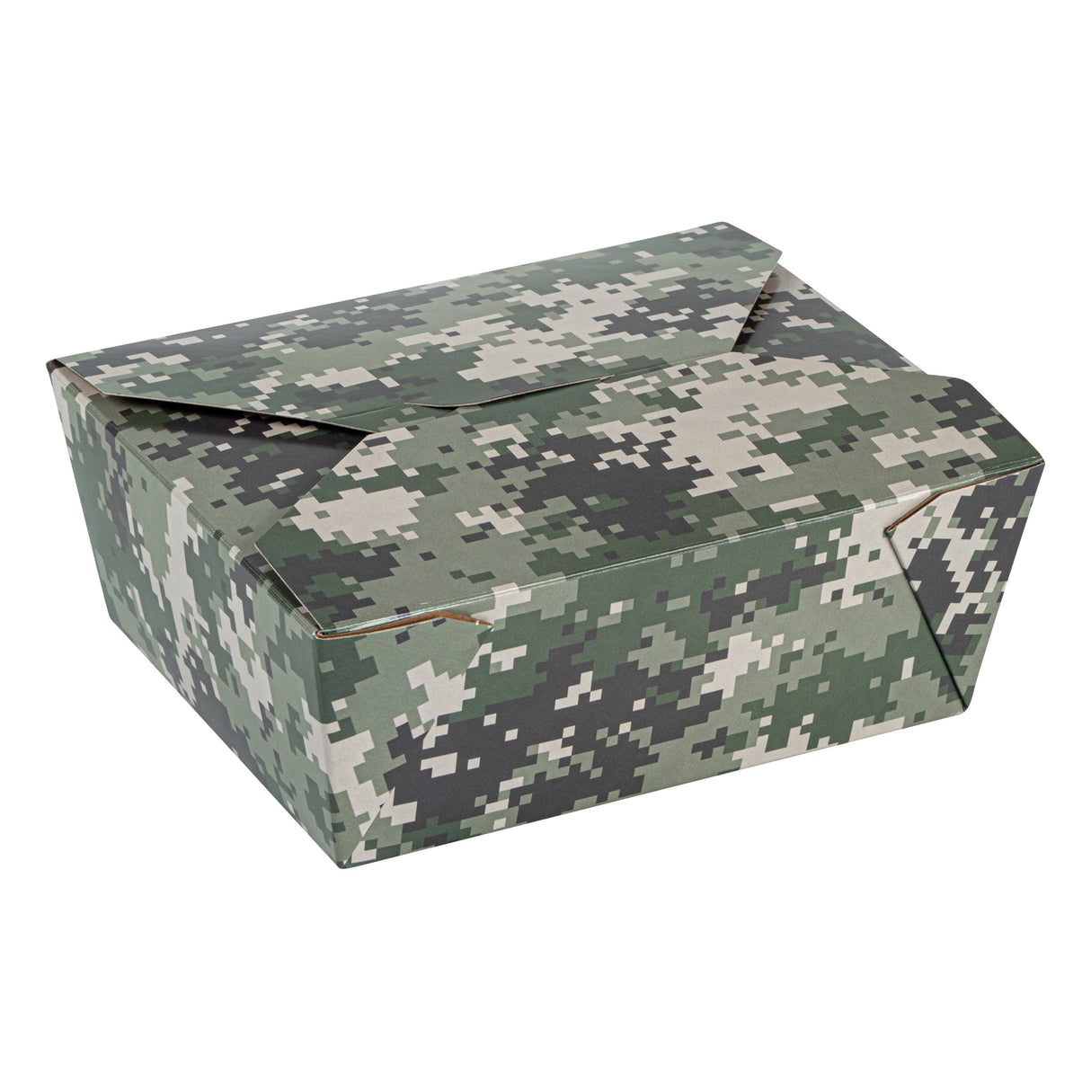 Containers, Take-Out, Bio Tek 45 Ounce, Paper, Camouflage, 6.75 x 5.50 x 2.50 Inch, #8, Rectangular,50 - 1 EACH