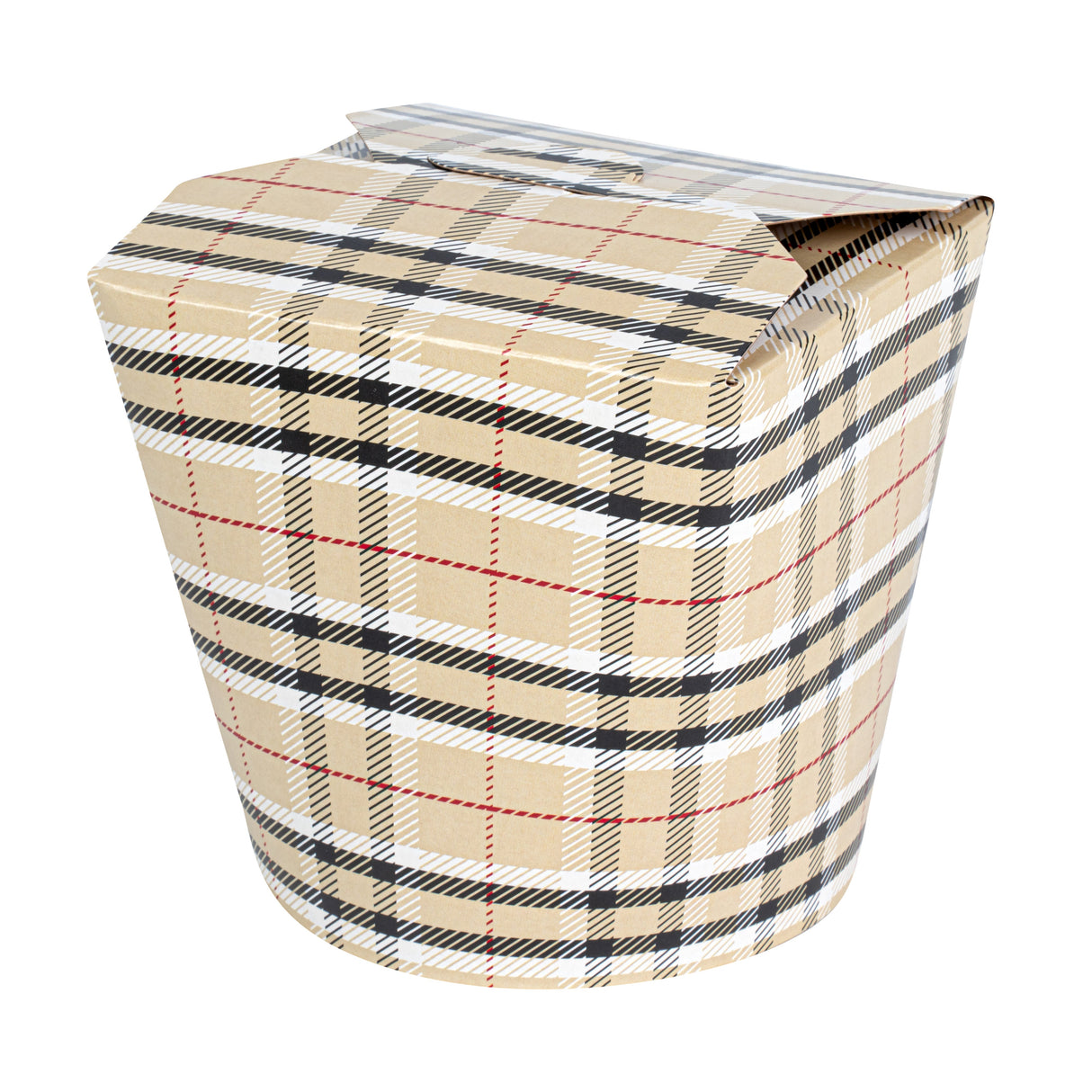 Containers, Noodle Take-Out, Bio Tek 26 Ounce, Paper, Plaid, Round,50 - 1 EACH