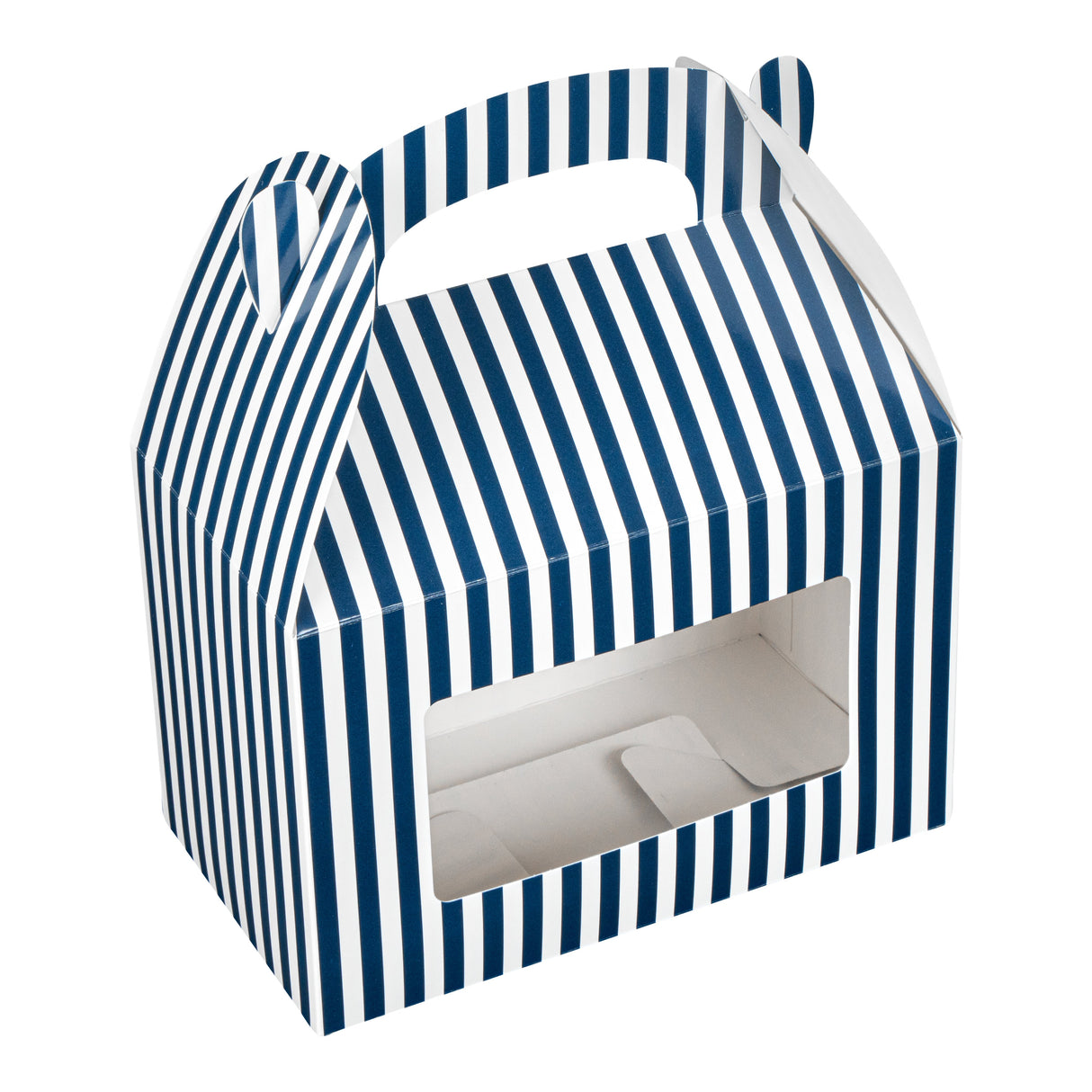 Boxes, Gable & Lunch, Bio Tek 8.50 x 4.75 x 5.50 Inch, Paper, Blue & White Stripe, with Window,25 - 1 EACH