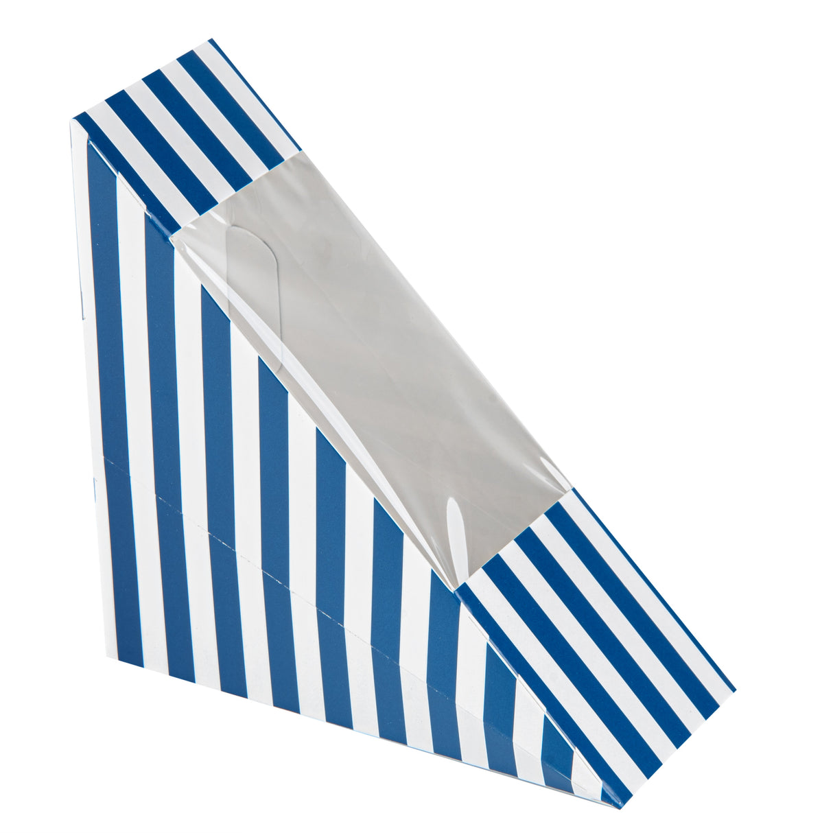 Boxes, Sandwich, Cafe Vision Small, Paper, Blue & White Stripe, 4.75 x 4.75 x 2 Inch, Wedge, with Window,25 - 1 EACH