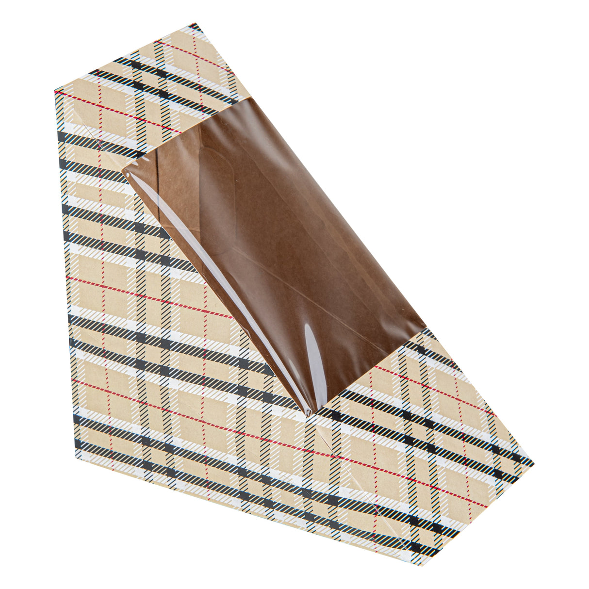 Boxes, Sandwich, Cafe Vision Medium, Paper, Plaid, 4.75 x 4.75 x 2.75 Inch, Wedge, with Window,25 - 1 EACH