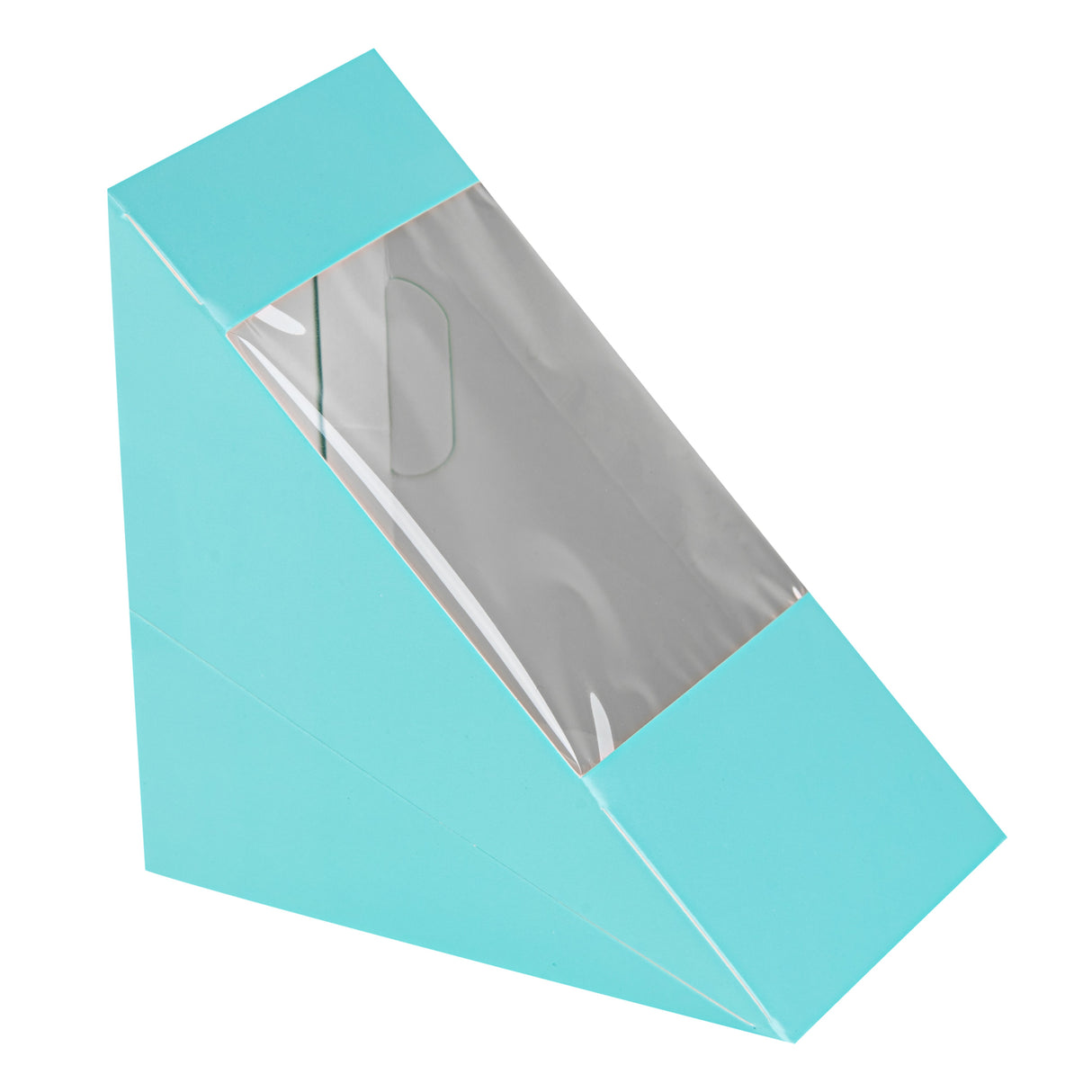 Boxes, Sandwich, Cafe Vision Large, Paper, Turquoise, 4.75 x 4.75 x 3.25 Inch, Wedge, with Window,25 - 1 EACH