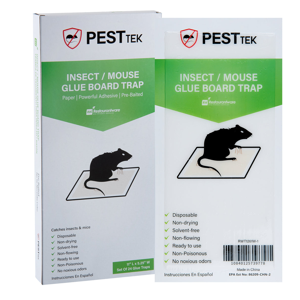 Mouse Traps, Insect, Pest Tek, Glue Board, Paper, 11 x 5.25 Inch,24 - 1 EACH