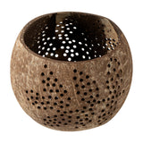 Holders, Candle, Coco Casa, 4 x 4 x 3.25 Inch, Coconut Shell, Brown, Leaf Pattern,1 - 1 EACH