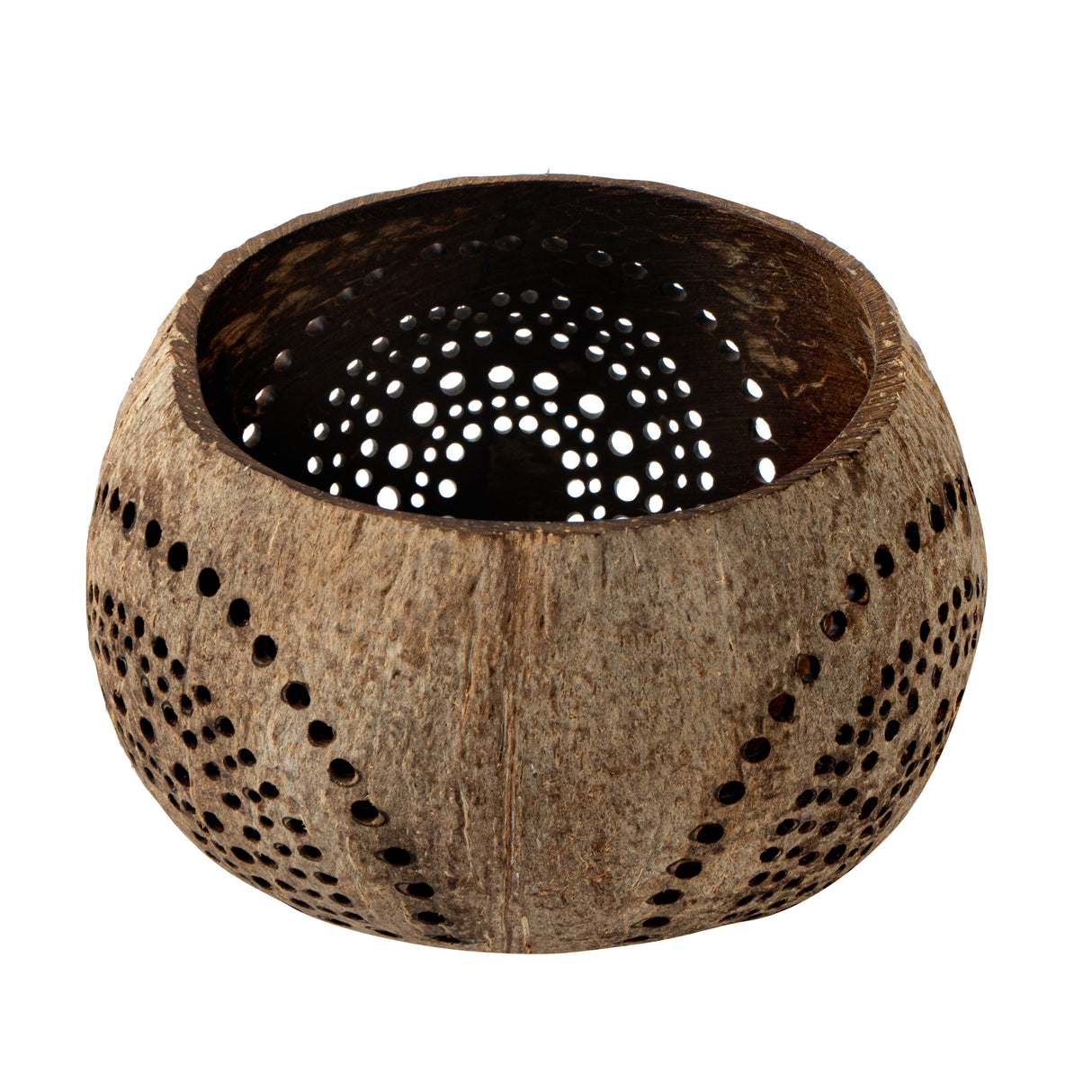 Holders, Candle, Coco Casa, 4 x 4 x 3.25 Inch, Coconut Shell, Tan, Rainbow Pattern,1 - 1 EACH