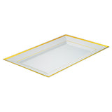 Plates, Moderna 12.50 x 7.25 x 0.75 Inch, Plastic, White, Gold-Rim, Rectangular,10 - 10 COUNT