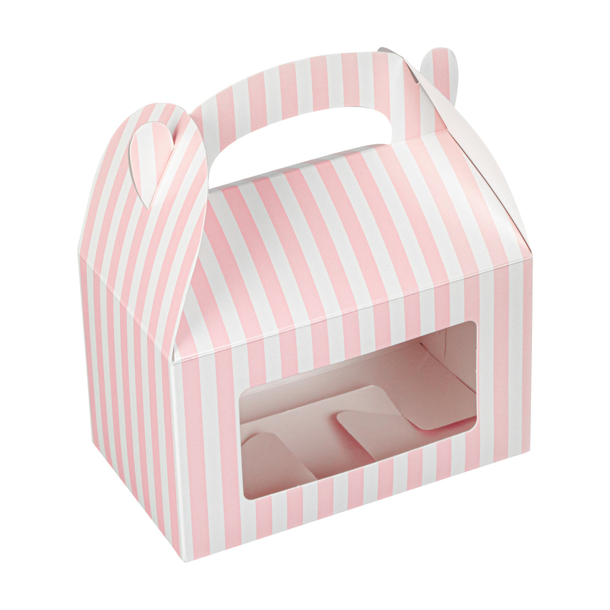 Boxes, Gable & Lunch, Bio Tek 6 x 3.50 x 3.50 Inch, Paper, Pink & White Stripe, with Window,4 - 25 COUNT